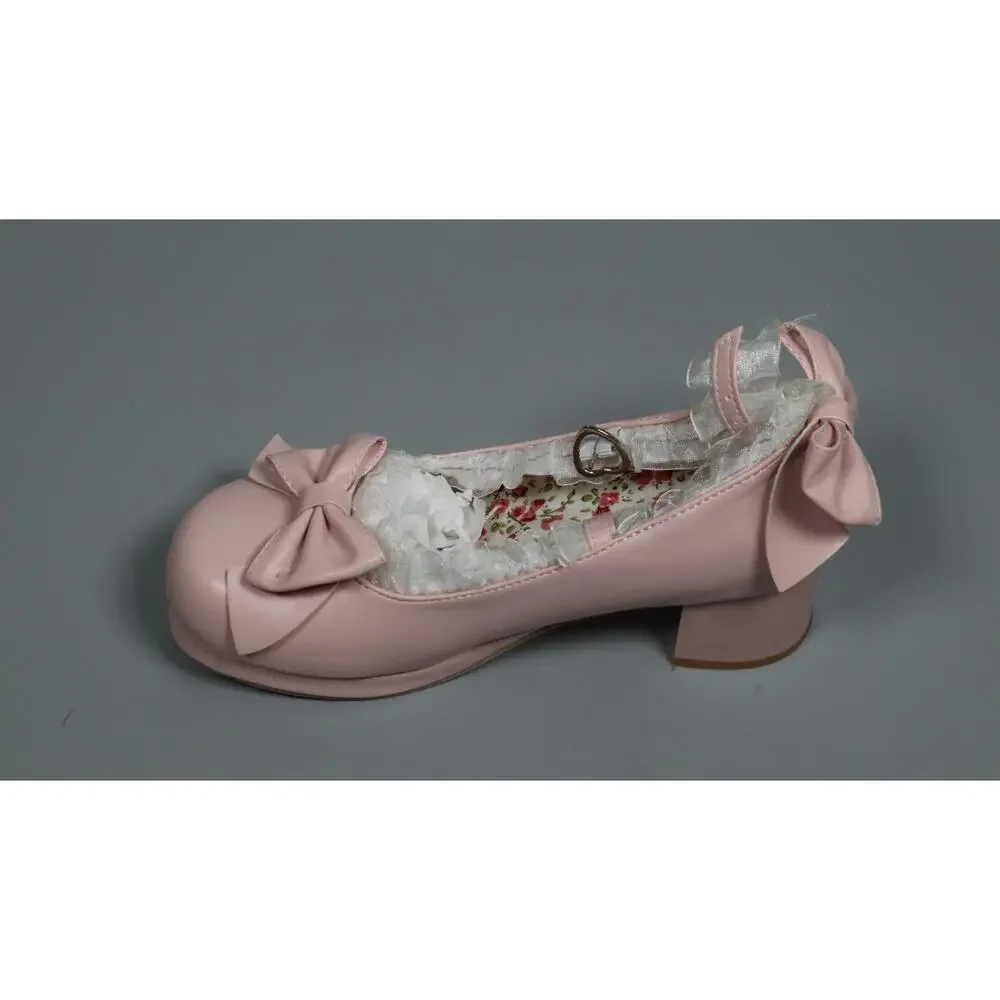 LUXMAX Pink Kawaii Mary Jane Pumps Women Bow Platform Chunky Heels Size 6